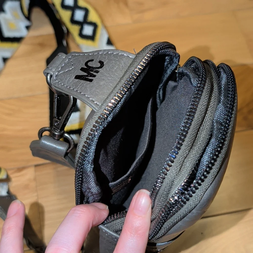 Gray Sling Bag with Yellow Patterned Strap - Lots Of Pockets